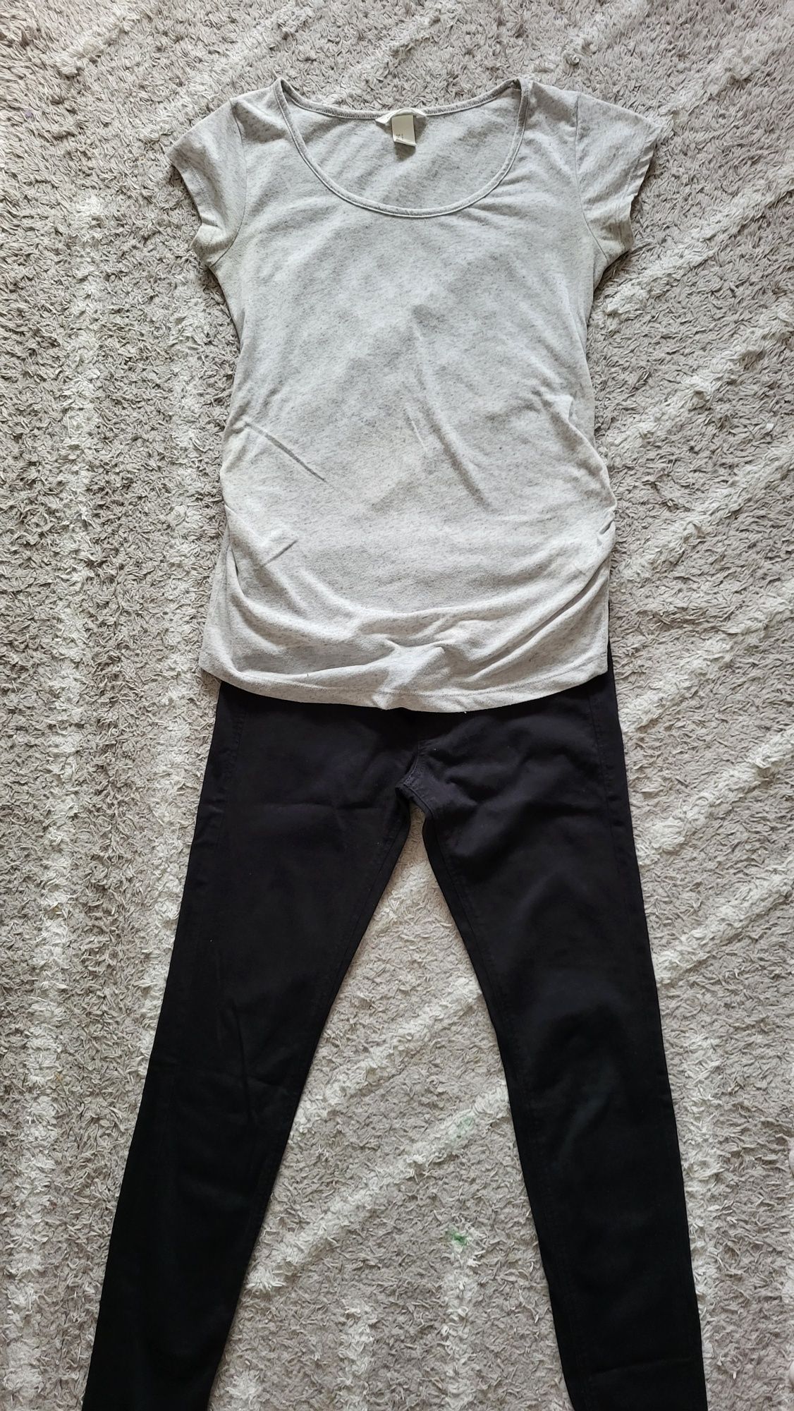 H&M MAMA czarne spodnie ciążowe koszulka ciążowa zestaw ciążowy