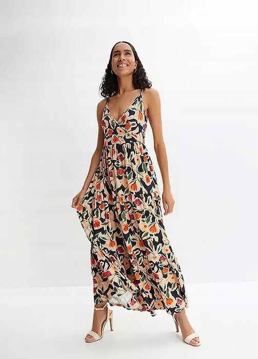 B.P.C sukienka długa nadruk beżowa r.44/46