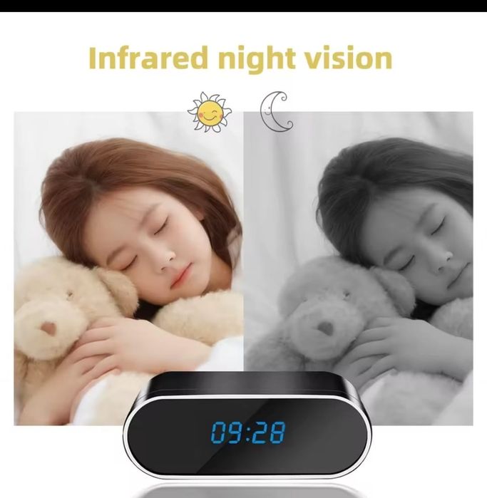 Zegarek budzik ukryta kamera szpiegowska wifi aku dekoracja promocja