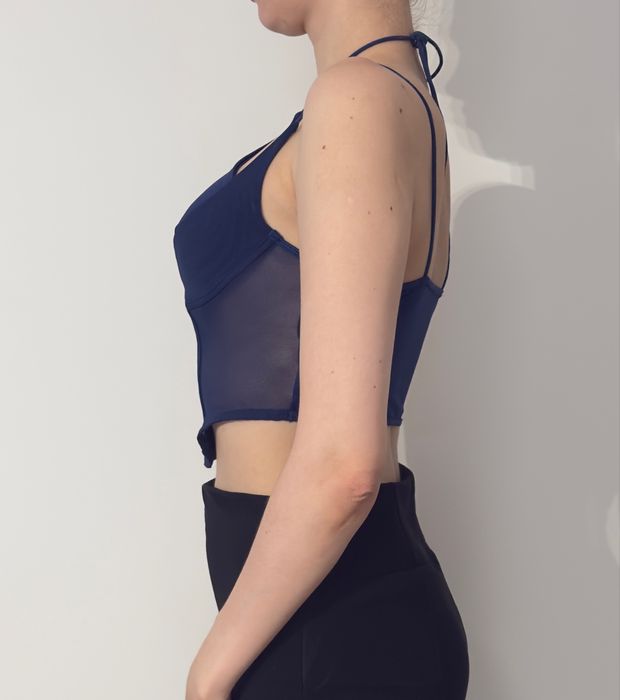 Granatowy crop top gorset wiązany na krzyz na szyji na haftki M mise B