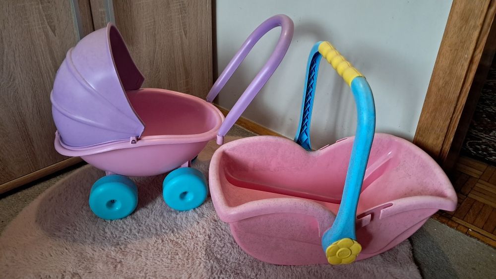 Plastikowy wózek gondola dla lalek + plastikowe nosidło