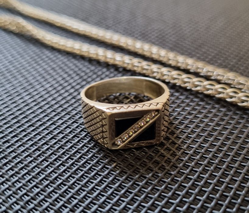 Срібний чоловічий ланцюжок хрестик печатка набір