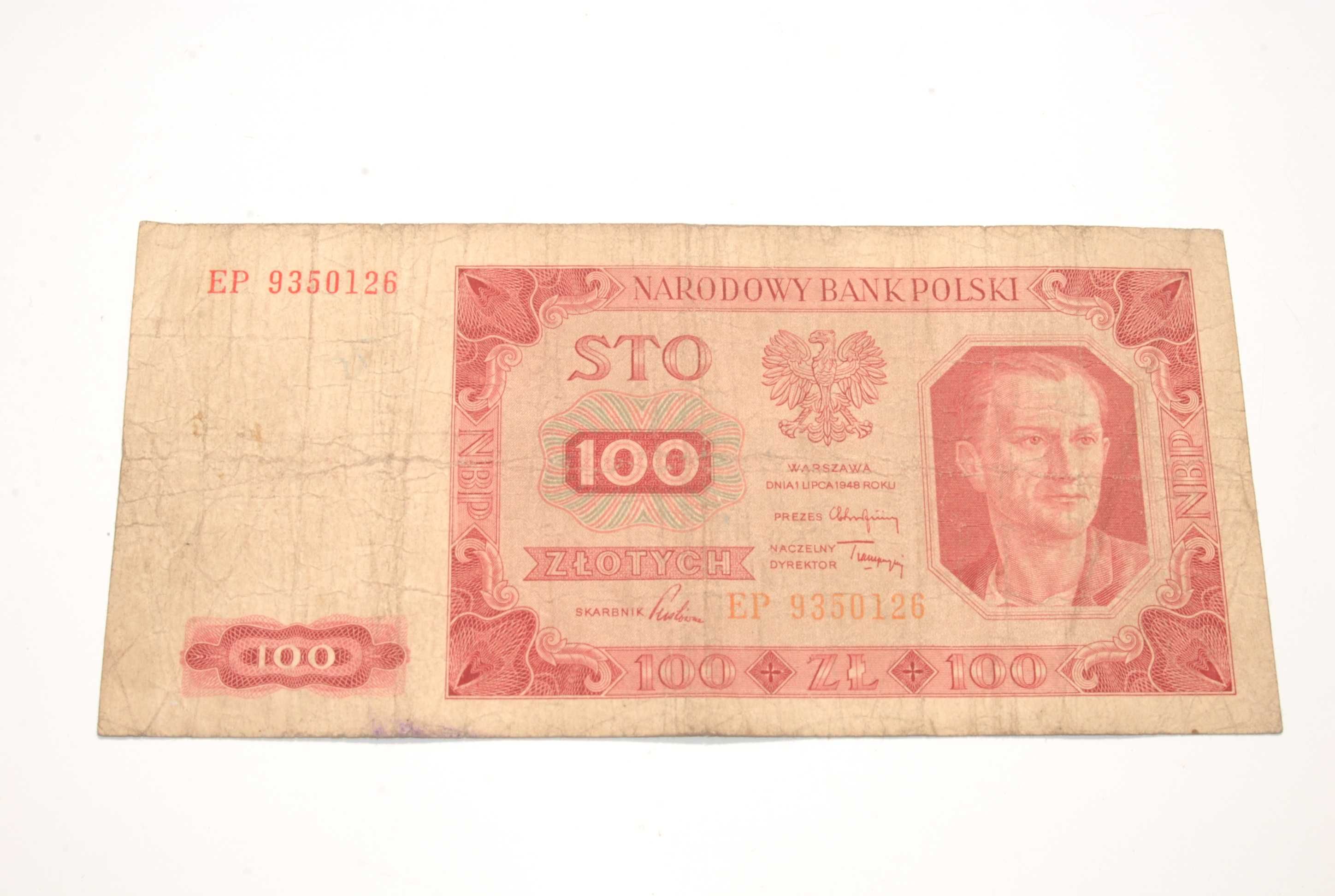 Stary banknot 100 złotych Pracownik 1948 antyk