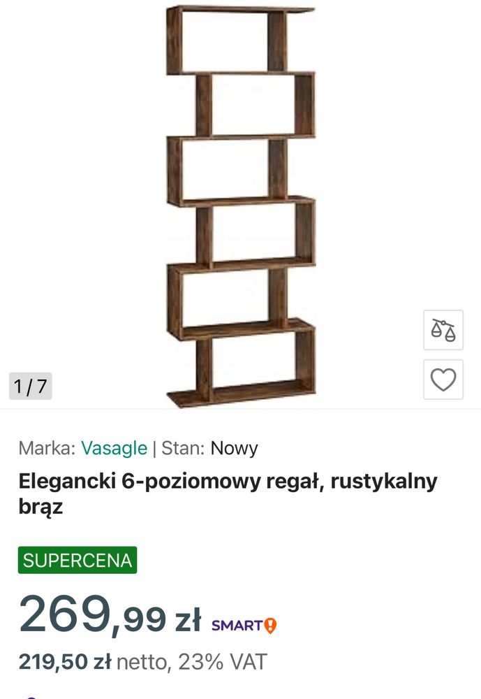 Elegancki 6-poziomowy regał, rustykalny brąz