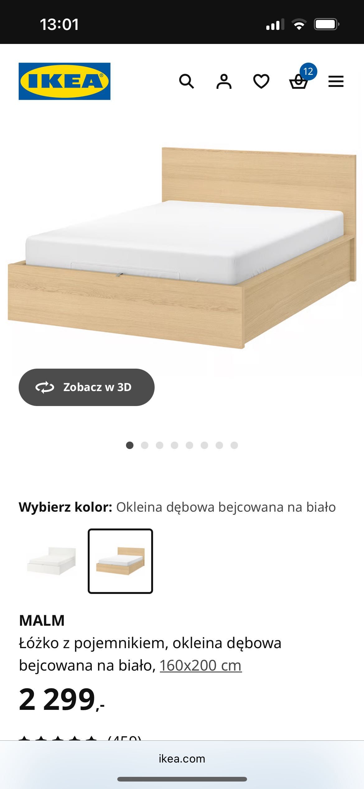 Łóżko malm ikea 160x200 z pojemnikiem