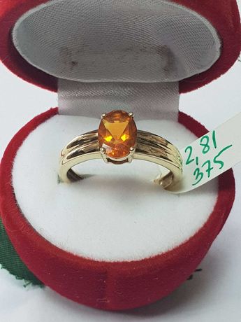 Złoty pierścionek z pomarańczowym oczkiem, złoto 375, rozm 17