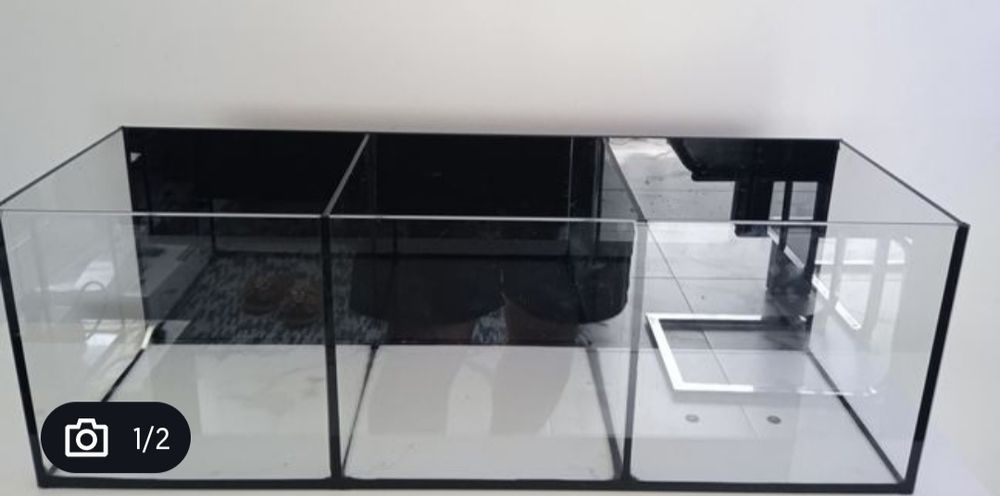 Aquário novo  60/30/30 com duas divisórias e fundo preto 50€