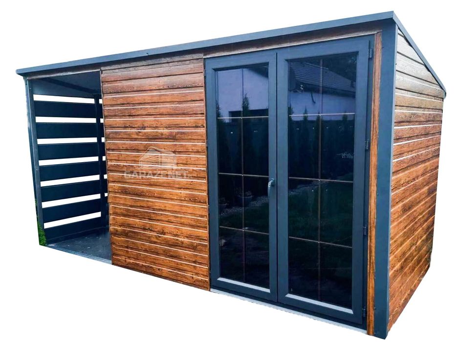 DOMEK OGRODOWY Garaż Schowek 3m x 2m + Wiata 1,5M Spad W Tył 3X2 GB299