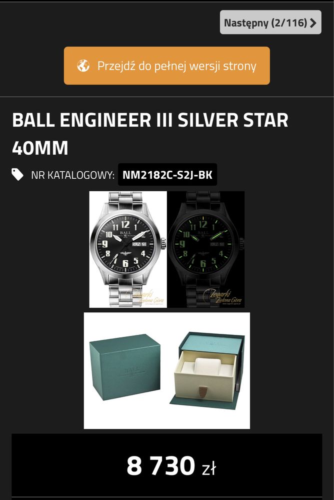 BALL ENGINEER III Silver Star 40mmfull set