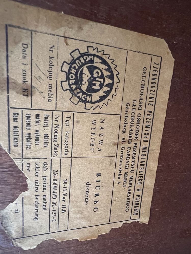 Biurko PRL M Puchała patyczak Typ 20-21 Var orzech mat vintage retro