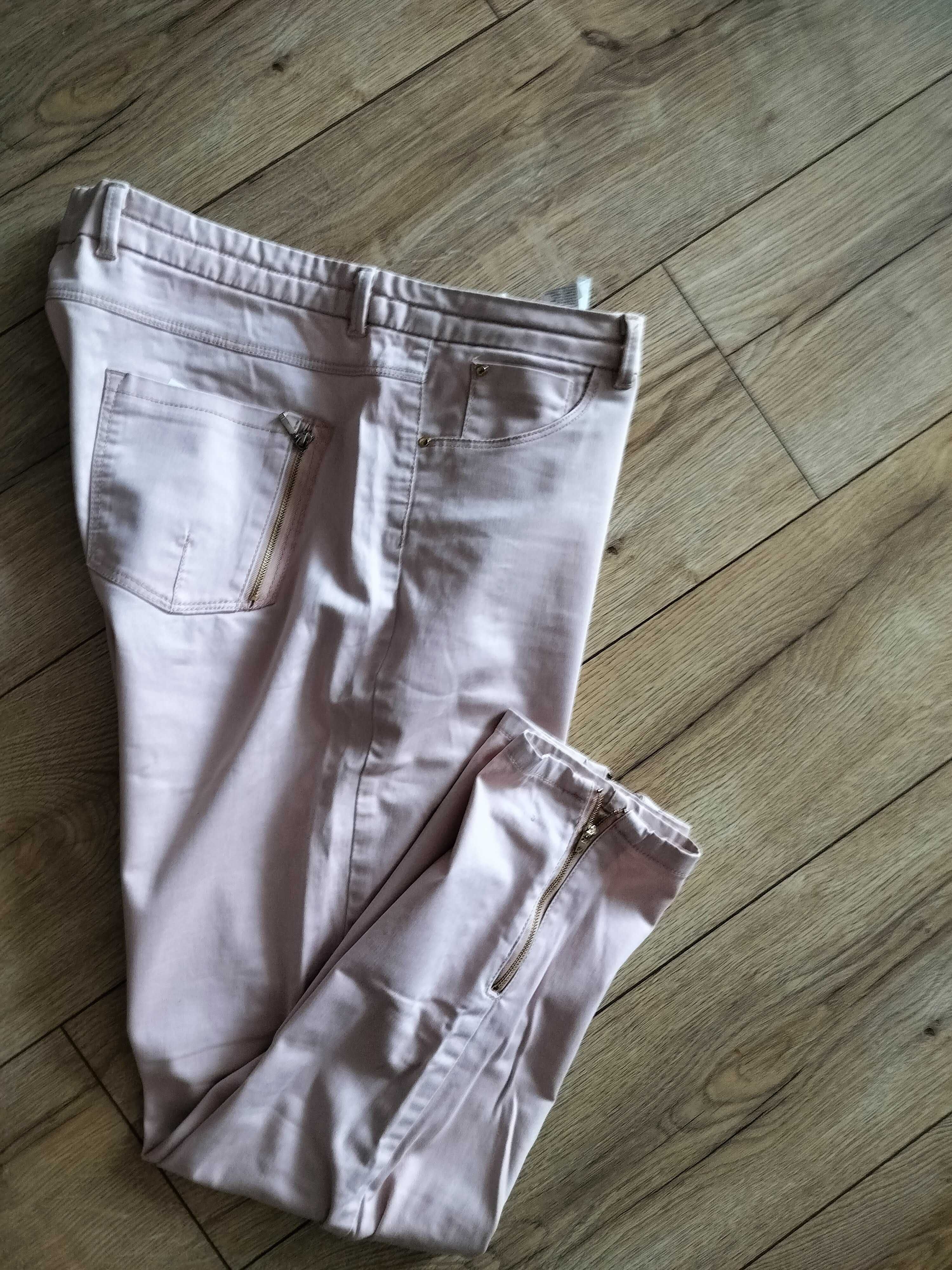 Spodnie damskie 42 Resrved lycra eleganckie z klasa pudrowy róż pas94