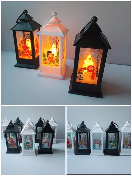 Latarenka lampion świąteczny Christmas biały czarny 15cm nowy 1szt LED