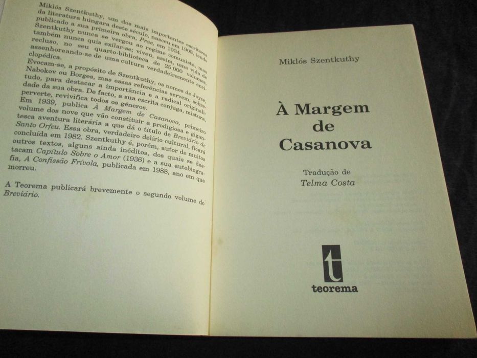 Livro À Margem de Casanova Miklos Szentkuthy