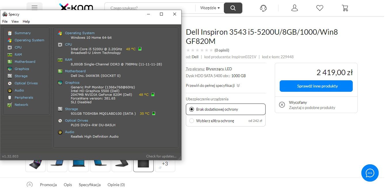 Dell Inspiron 3543 i5-5200U/8GB/1000/Win10