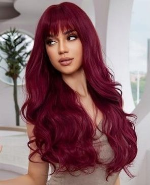 Peruka syntetyczna Falowane Długie włosy czerwone wino