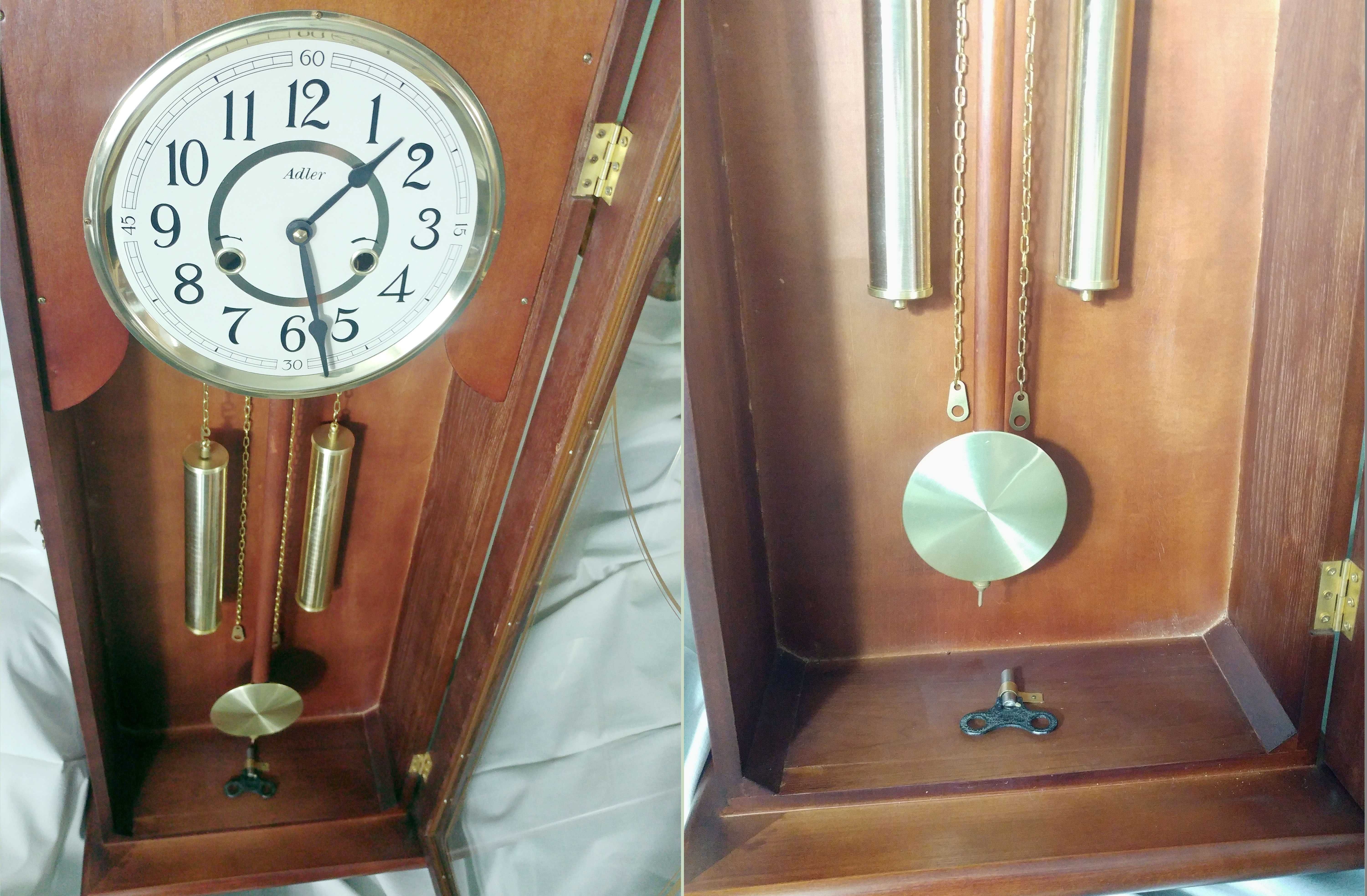 Zegar Adler retro mechaniczny nakręcany z wahadłem ścienny wiszący
