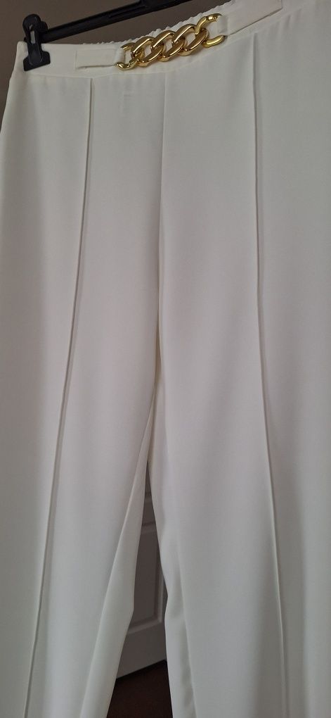 Szerokie spodnie eleganckie XL kremowe