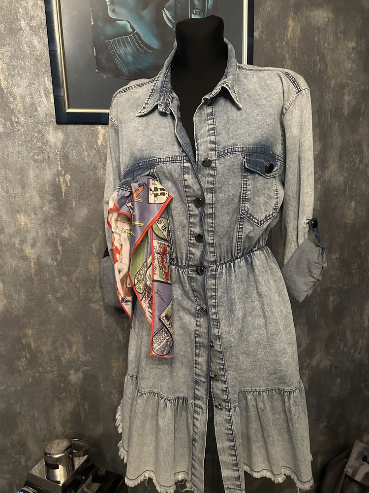 Świetna sukienka jeans My Still z apaszką. r.M/L