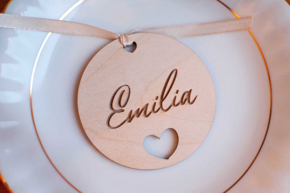 Drewniana, grawerowana winietka. Ślub, wesele, chrzest