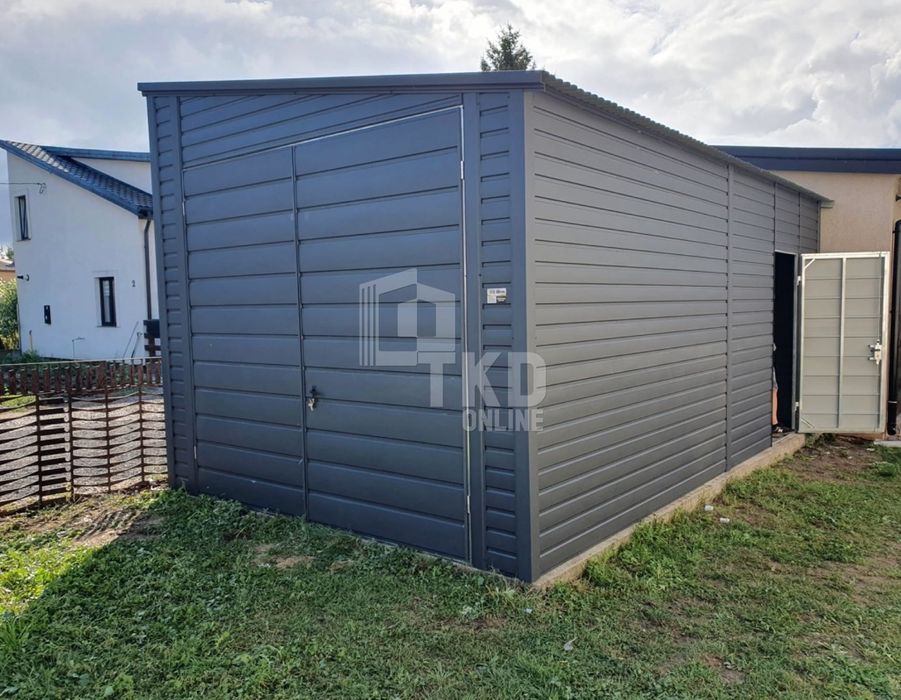 Garaż Blaszany 3,5X5 Brama - Drzwi Antracyt Dach Spad W Bok Tkd80