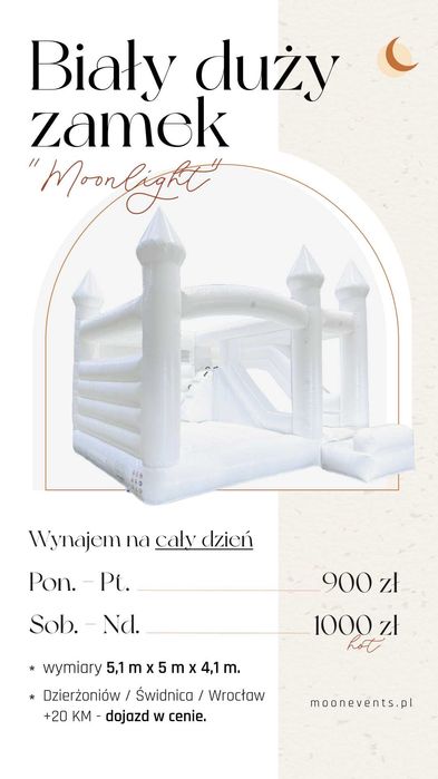 Duży biały dmuchany zamek ze zjeżdżalnią | Dmuchańce do wynajęcia