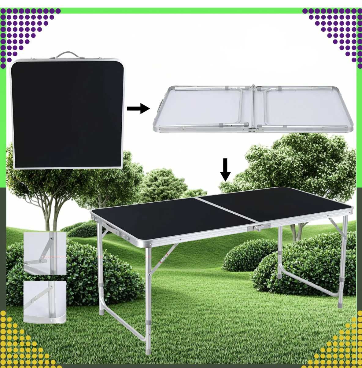 Stolik Turystyczny Składany Kempingowy + 4 krzesła 120x60 Dwa Kolory