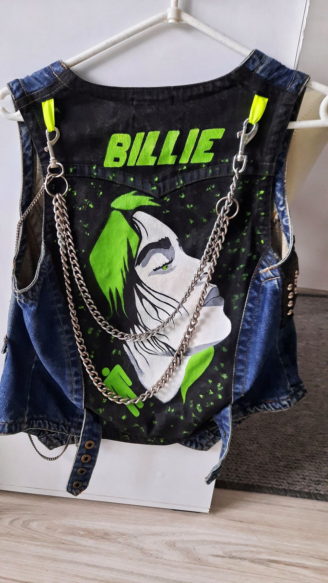 Kamizelka Jeans Custom diy Billie Eilish malowana ręcznie 36 S