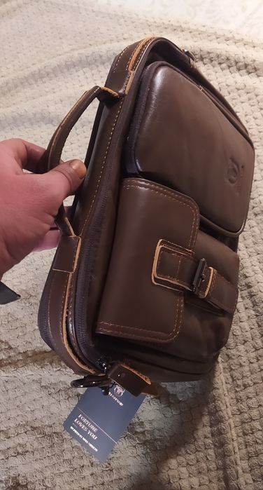 Нова шкіряна  чоловіча сумка /велика барсетка через плече