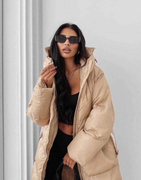 Mega atrakcyjna długa kurtka/ płaszcz OLA VOGA premium rozm. M beige