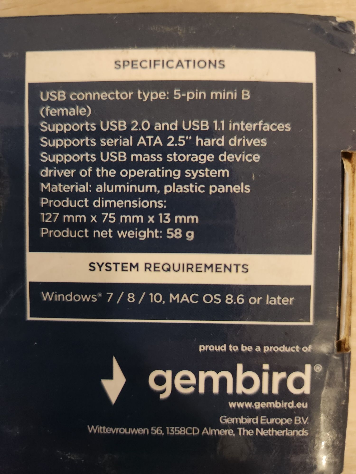 Зовнішній карман Gembird для HDD 2.5" USB 2.0