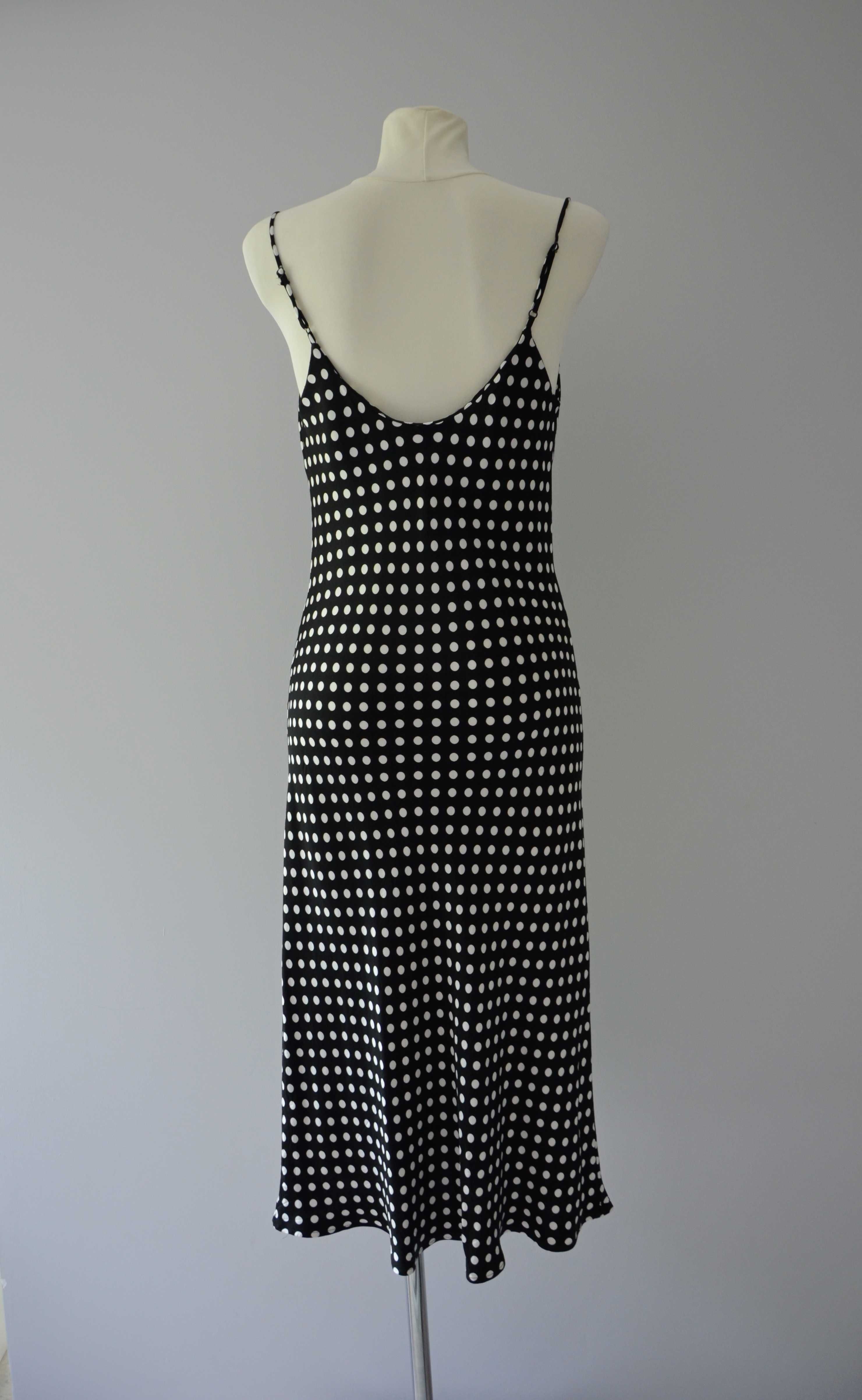 Zara czarna satynowa sukienka slip dress kropki groszki old money 36 S