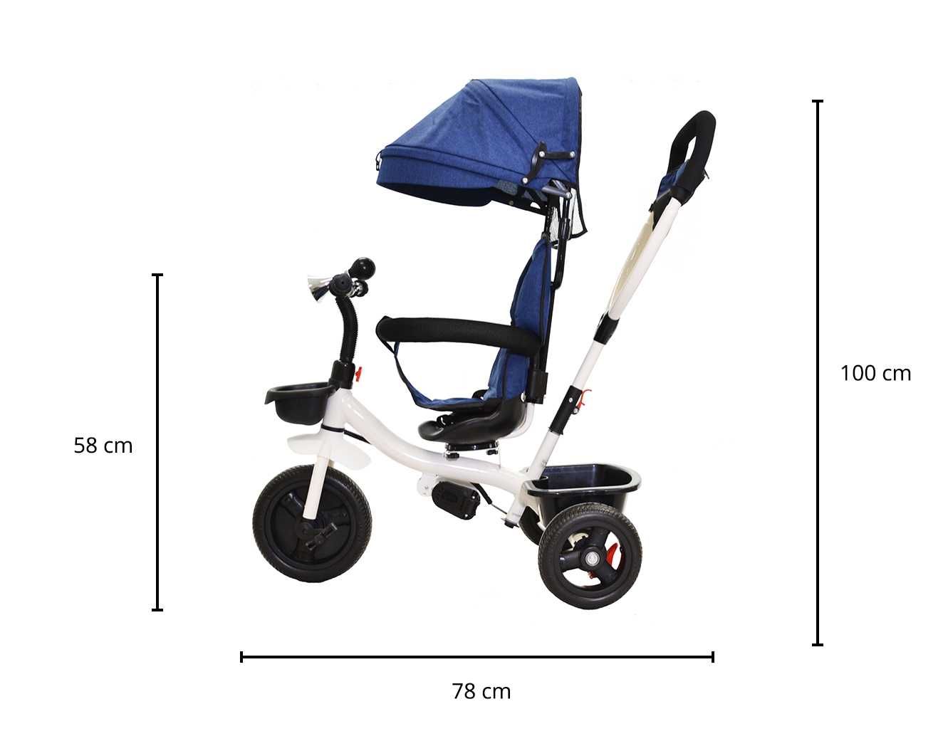 Rowerek trójkołowy dla dzieci spacerówka obrotowy niebieski