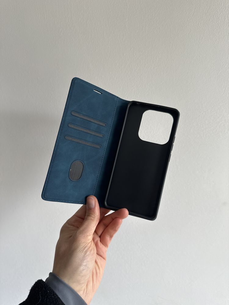 Etui Zamykane granatowe + SZKŁO hartowane do Xiaomi Redmi Note 14 5G