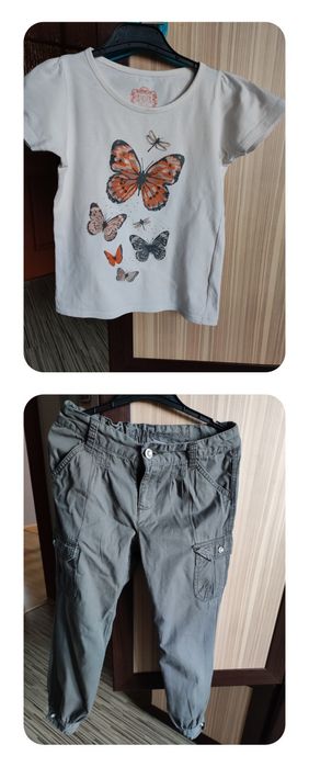 Zestaw dla dziewczynki rozmiar 134 spodnie, dwie bluzeczki i kamizelka