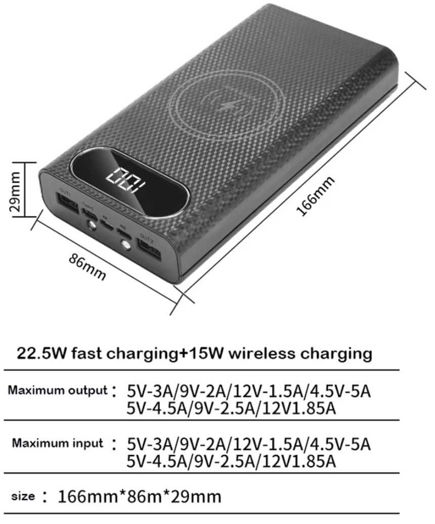 Повербанк 100Wh 27000мАh(3,7в) QC 22.5W, бездротова 15W, ліхтарик