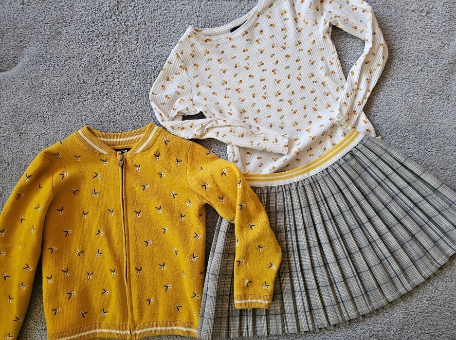 Zestaw na jesień sweterek spódniczka bluzka rozm 116