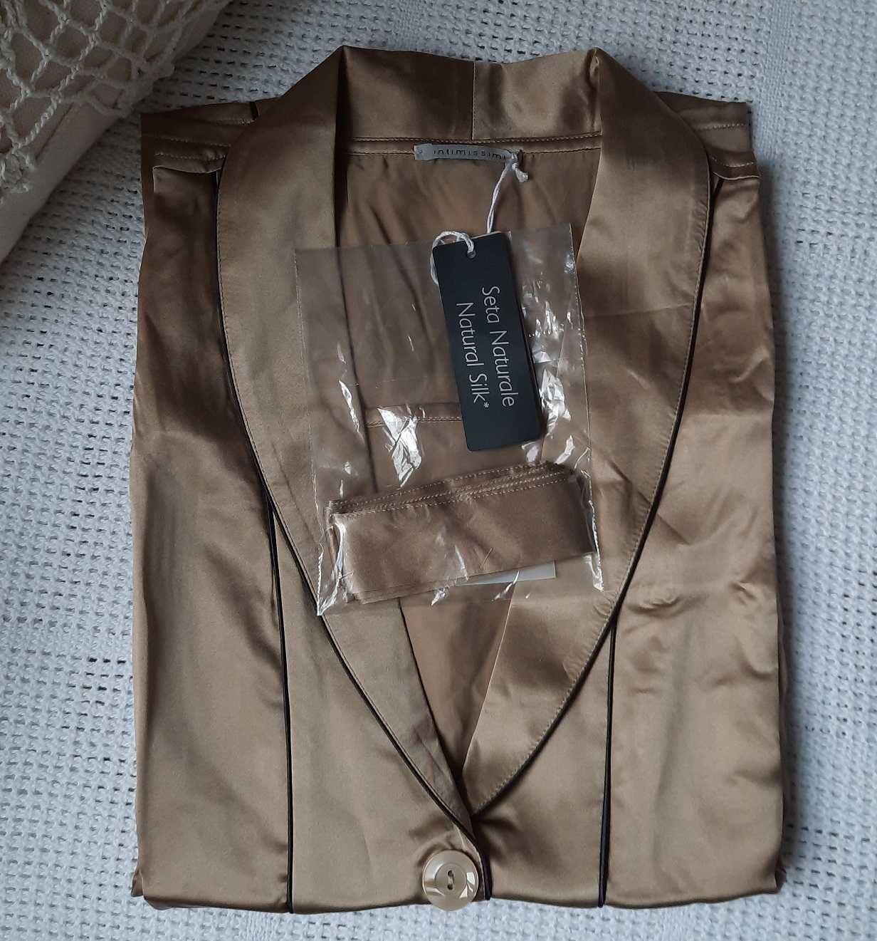 100% Jedwab Intimissimi nowa koszula piżama bluzka jedwabna beż S