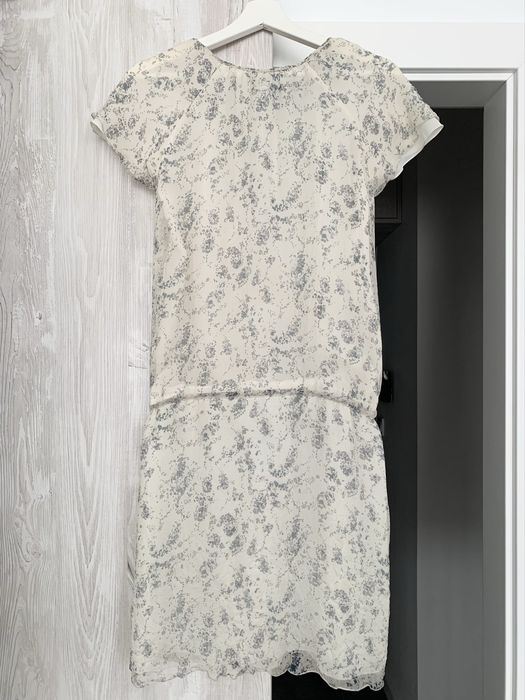 Massimo Dutti sukienka midi zwiewna letnia jedwabna boho beżowa