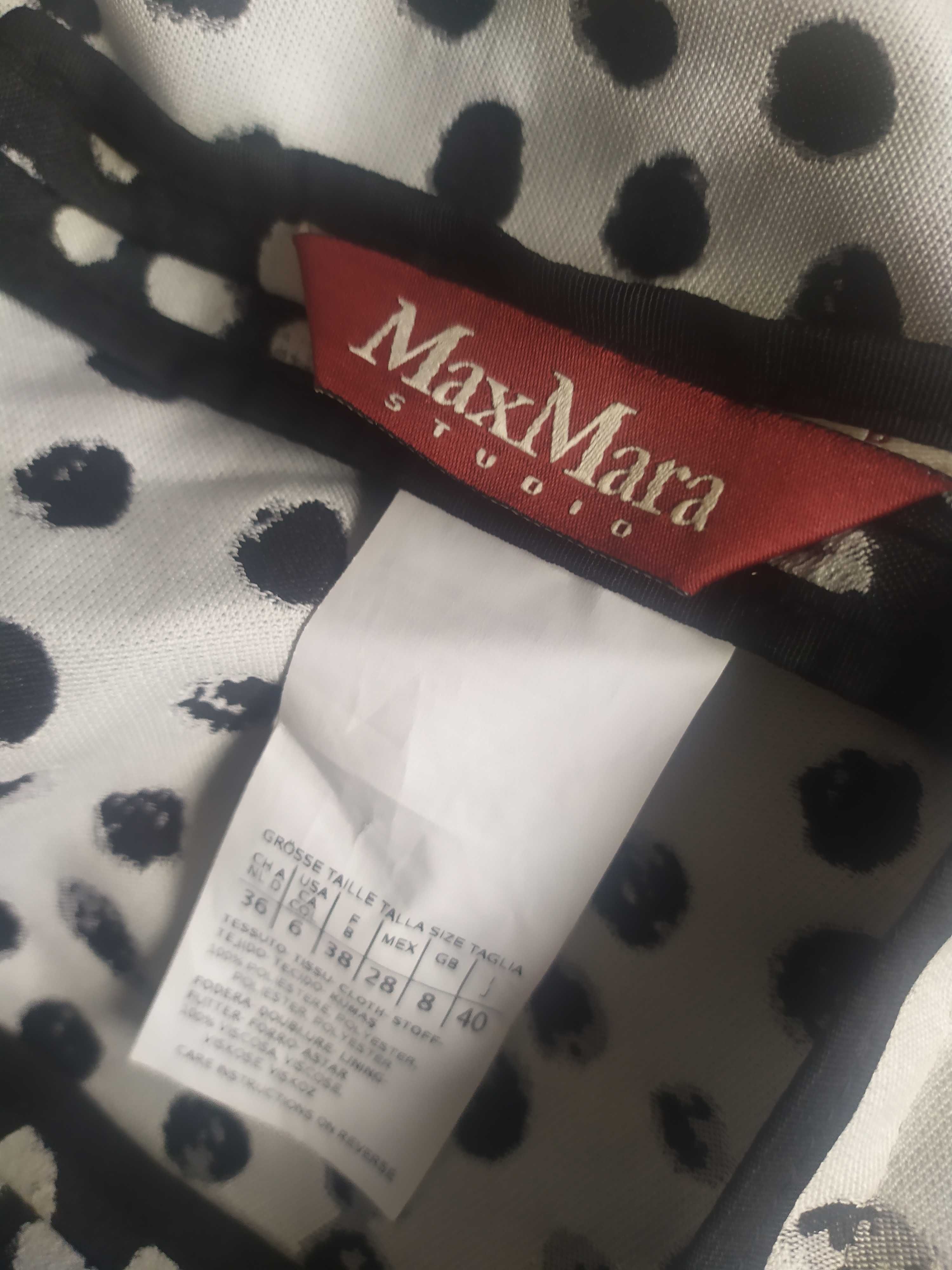 Elegancki płaszcz Max Mara 38 M czarny białe grochy kropki jesienny