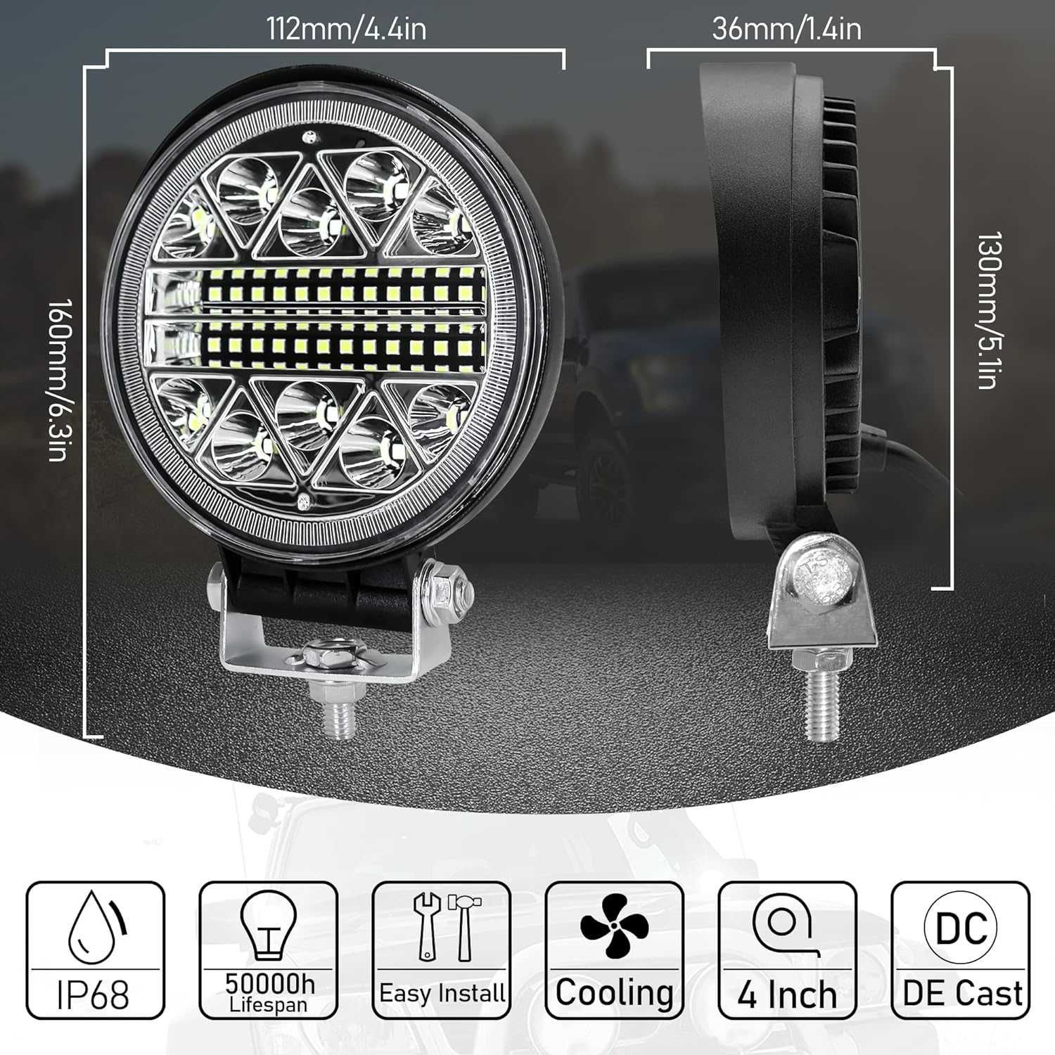 Dinfu Reflektor roboczy LED 102 W, reflektor cofania LED 12 V