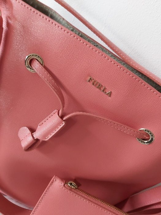 Torebka FURLA torba shoperka róż różowa damska WOREK malina 2w1