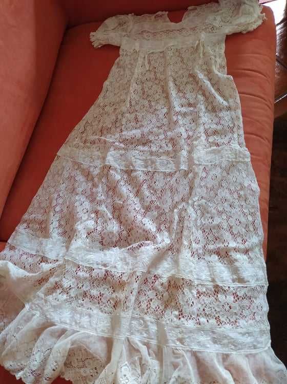 vestido de baptizado antigo renda de Bruxelas