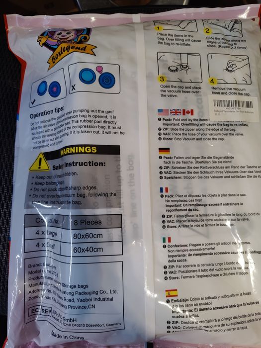 BoxLegend - worki próżniowe 8 sztuk, 4 x 80 x 60 + 4 x 60 x 40 cm