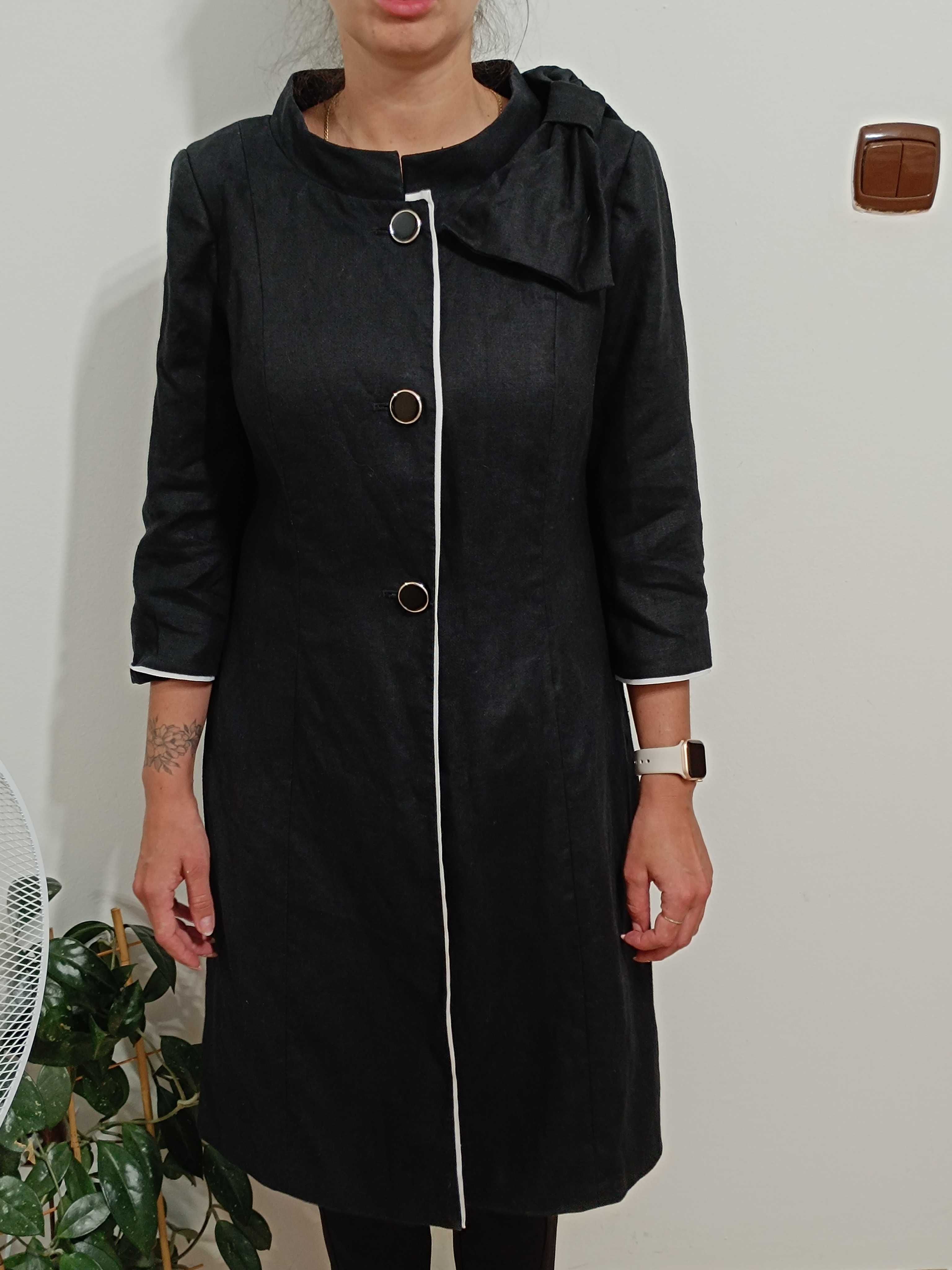 Per Una czarny elegancki lniany płaszcz wiosenny , len, jak nowy