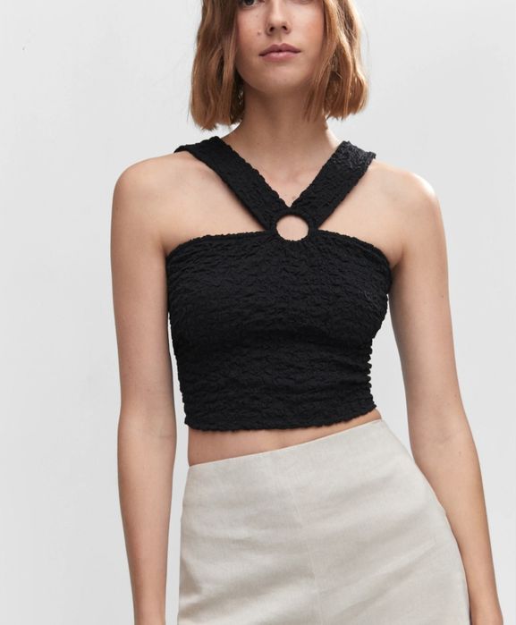 Mango Czarny Top z teksturą XL