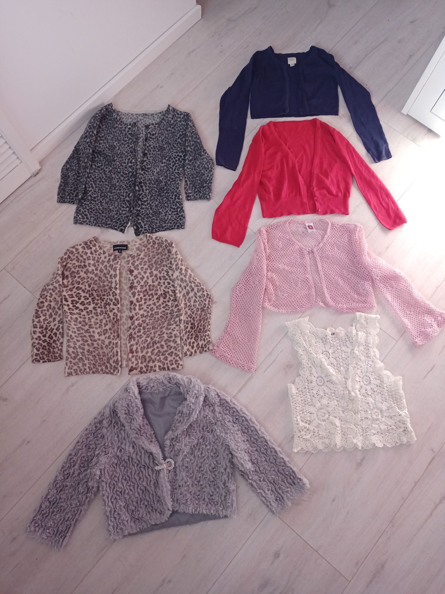 Bolerko 140 146 dziewczęce balik sweterek rozpinany koronka H&M C&A