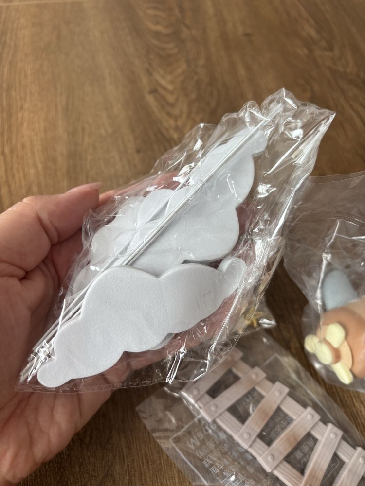 Dekoracja tortu miś samolot chrzest roczek dla chłopca babyshower