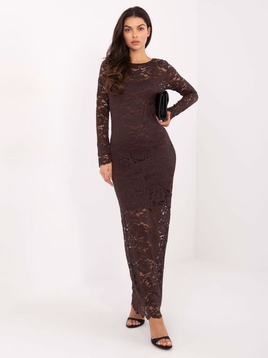 Czekoladowa koronkowa sukienka maxi RUE PARIS – elegancka i kobieca