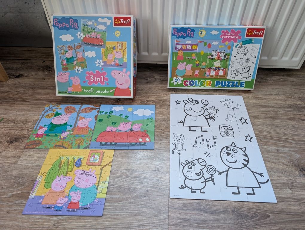 Puzzle dwustronne oraz puzzle 3 w1 Świnka Peppa
