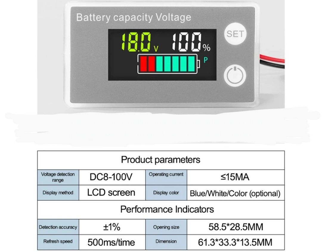 Wskaźnik LCD naładowania baterii akumulatorów ogniw li-ion DC 8V - 100